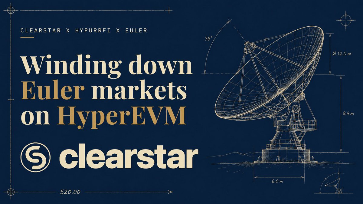 ClearstarLabs's tweet photo. Clearstar will be winding down the HypurrFi Euler Markets on HyperEVM.

We still believe HyperEVM is a great ecosystem, and our conviction in the broader Hyperliquid ecosystem has only strengthened with HyperCore's continued growth and adoption.

🧵 https://t.co/Vbt1LQvIPV