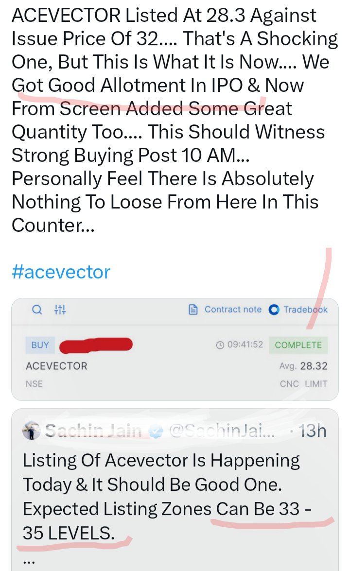 RajStockWatch's tweet photo. SNAPDEAL has snapped a lot of backs today. ACEVECTOR IPO. So in main board too such massive 22% listing day loss?
Rs.32 Ipo. Rs.24.9 currently
As in screenshot below investors took good allotment and then added much more in the morning only to find the sand slipping below the feet.