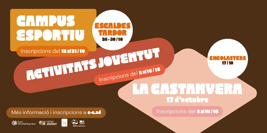 comuee's tweet photo. 🎃 Aquest Tots Sants, activitats per a infants i joves!

🕵️ Escape Game de La Castanyera · 3-12 anys
⚽ Campus Esportiu · 6-14 anys
👻 Activitats de terror a l’Espai Jovent · 12-17 anys

📅 Inscripcions disponibles a https://t.co/fNz1tYthb4 

#EscaldesEngordany #Andorra https://t.co/FkyeXtaptu