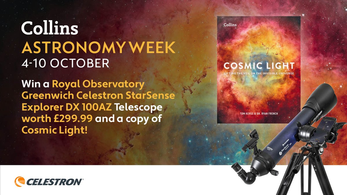 CollinsAstro's tweet photo. #GIVEAWAY 🔭🌈

We have partnered with Celestron to give away a Celestron StarSense Explorer Telescope worth £299.99 and a copy of #CosmicLight by @tomkerss and @RyanJFrench!

Enter now: https://t.co/gHJMhkrRkE

#CollinsAstronomyWeek @WorldSpaceWeek #Competition https://t.co/B6Tt4FYcWd