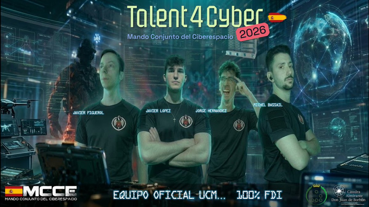 FDI_st's tweet photo. El equipo que representará a la @unicomplutense en el #Talent4Cyber2026, organizado por @ESPDEF_CERT,   es 100% @informaticaucm.
¡Muchísima suerte, hackers!
Y lo más importante: ¡disfrutad con la experiencia!

(Los más envidiosos dirán que la foto ha sido retocada) https://t.co/pXTs6jjJZs