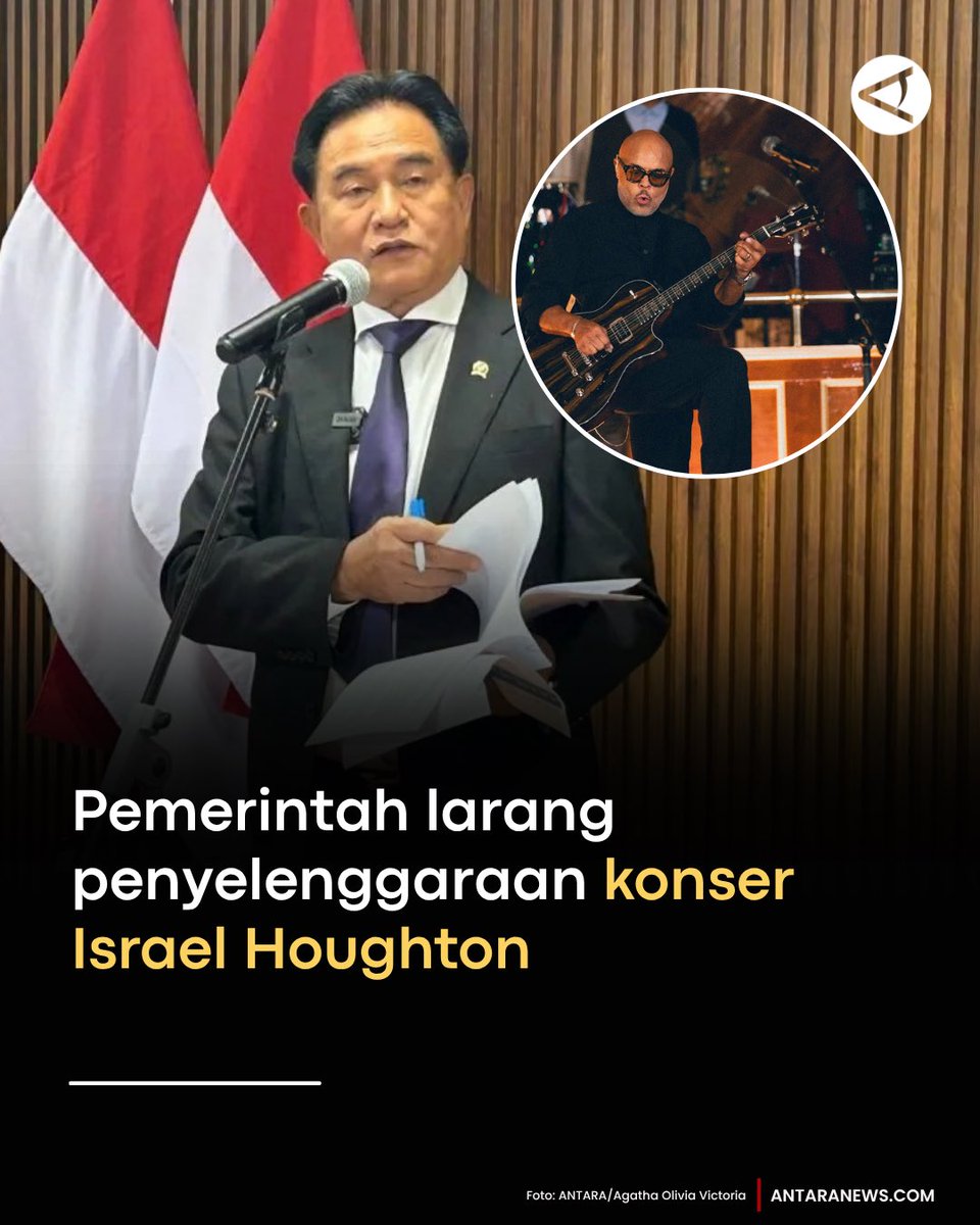 antaranews's tweet photo. Pemerintah melarang penyelenggaraan konser musik penyanyi gospel asal Amerika Serikat, Israel Houghton bersama grup musiknya, Israel & New Breed, yang rencananya akan diadakan pada 24 Oktober 2026 di Jakarta.

Menteri Koordinator Bidang Hukum, HAM, Imigrasi, dan Pemasyarakatan Yusril Ihza Mahendra mengatakan keputusan tersebut diambil usai mempertimbangkan masalah keamanan di dalam negeri.

"Hal ini setelah kami melakukan koordinasi dengan beberapa kementerian dan lembaga serta badan terkait sehubungan dengan rencana diadakannya pertunjukan musik yang berjudul 'Til The Whole World Knows Tour 2026' tersebut," kata Yusril.

🔽🔽🔽
Baca selengkapnya: https://t.co/2VVxWtjegV

Grafis: Ulfa Jainita