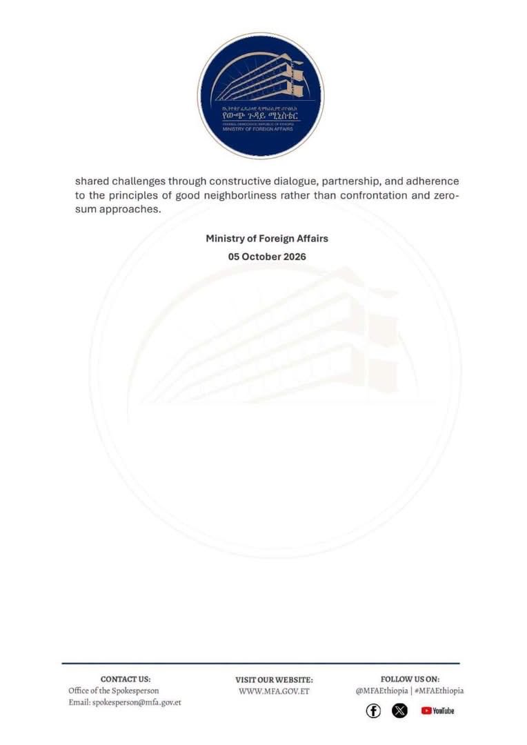 menwuyeletEthio's tweet photo. The Ministry of Foreign Affairs (@MFAEthiopia) has issued a press statement reaffirming Ethiopia's enduring geographic and historical ties to the Abay River (Blue Nile) and the Red Sea. 
  𝑫𝒊𝒔𝒄𝒖𝒔𝒔𝒊𝒐𝒏𝒔 𝒐𝒏 𝒓𝒆𝒈𝒊𝒐𝒏𝒂𝒍 𝒘𝒂𝒕𝒆𝒓 𝒎𝒂𝒏𝒂𝒈𝒆𝒎𝒆𝒏𝒕 𝒂𝒏𝒅 𝒎𝒂𝒓𝒊𝒕𝒊𝒎𝒆 𝒔𝒆𝒄𝒖𝒓𝒊𝒕𝒚 𝒎𝒖𝒔𝒕 𝒂𝒄𝒄𝒐𝒖𝒏𝒕 𝒇𝒐𝒓 𝑬𝒕𝒉𝒊𝒐𝒑𝒊𝒂’𝒔 𝒍𝒆𝒈𝒊𝒕𝒊𝒎𝒂𝒕𝒆 𝒊𝒏𝒕𝒆𝒓𝒆𝒔𝒕𝒔. 𝑾𝒉𝒊𝒍𝒆 𝒄𝒐𝒎𝒎𝒊𝒕𝒕𝒆𝒅 𝒕𝒐 𝒑𝒆𝒂𝒄𝒆𝒇𝒖𝒍 𝒆𝒏𝒈𝒂𝒈𝒆𝒎𝒆𝒏𝒕 𝒂𝒏𝒅 𝒓𝒆𝒈𝒊𝒐𝒏𝒂𝒍 𝒄𝒐𝒐𝒑𝒆𝒓𝒂𝒕𝒊𝒐𝒏, 𝑬𝒕𝒉𝒊𝒐𝒑𝒊𝒂 𝒔𝒕𝒂𝒏𝒅𝒔 𝒓𝒆𝒂𝒅𝒚 𝒕𝒐 𝒅𝒆𝒇𝒆𝒏𝒅 𝒊𝒕𝒔 𝒔𝒐𝒗𝒆𝒓𝒆𝒊𝒈𝒏𝒕𝒚 𝒂𝒈𝒂𝒊𝒏𝒔𝒕 𝒂𝒏𝒚 𝒄𝒐𝒆𝒓𝒄𝒊𝒗𝒆 𝒎𝒆𝒂𝒔𝒖𝒓𝒆𝒔 𝒐𝒓 𝒂𝒄𝒕𝒔 𝒐𝒇 𝒅𝒆𝒔𝒕𝒂𝒃𝒊𝒍𝒊𝒛𝒂𝒕𝒊𝒐𝒏.
#Ethiopia #MFAEthiopia #AbayRiver #RedSea
