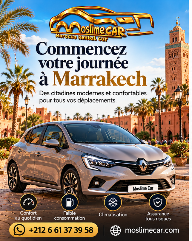 MoslimeCarMA's tweet photo. Commencez votre journée en toute liberté à Marrakech 🚗✨ Moslime Car vous accompagne pour vos déplacements en ville et vos voyages au Maroc.»
#MoslimeCar #LocationVoitureMarrakech #Marrakech #CarRentalMarrakech #VisitMarrakech #MoroccoTravel https://t.co/OP0CBDW1V2