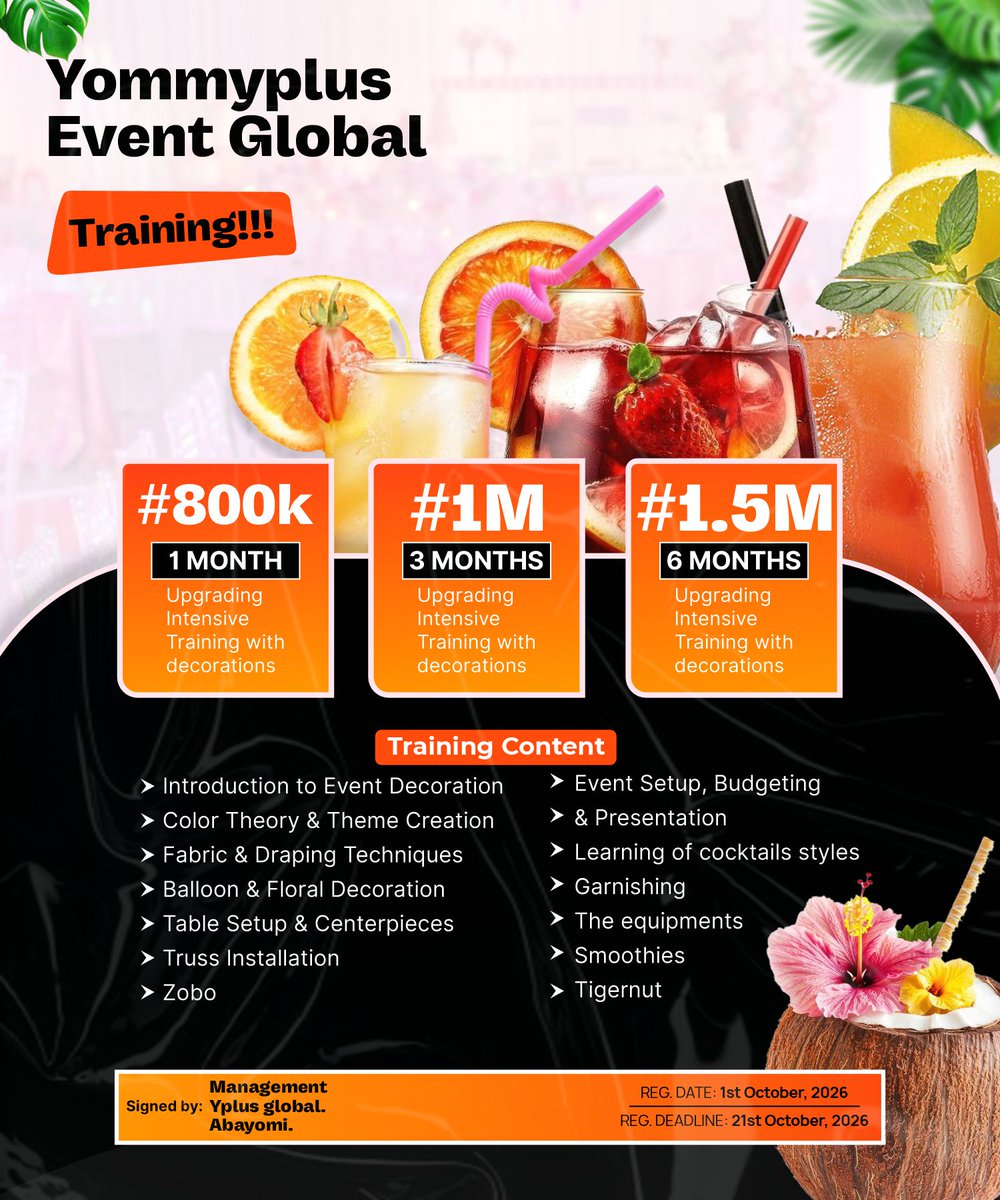 Pauldesigns00's tweet photo. Starting the week by sharing something I recently designed. 

This was created for Yommyplus Event Global, an event decoration and training program.

I'm Olajide Paul. I help brands to communicate with their audience through visual design, with results driven. https://t.co/JPgwnogLUS