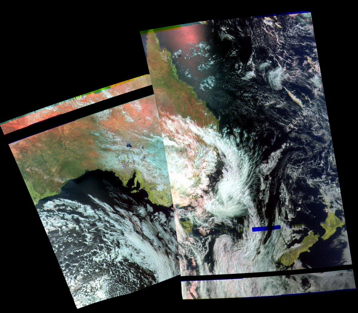 BenSKlerk1's tweet photo. #MeteorMN2_3 and #MN2_4 todays composite 5 Oct
#Satdump, #QFH, #Nooelec Noaa, #Airspy mini
#weather #LRPT #Satellite #Australia #NewZealand https://t.co/vBmUAzWpY8