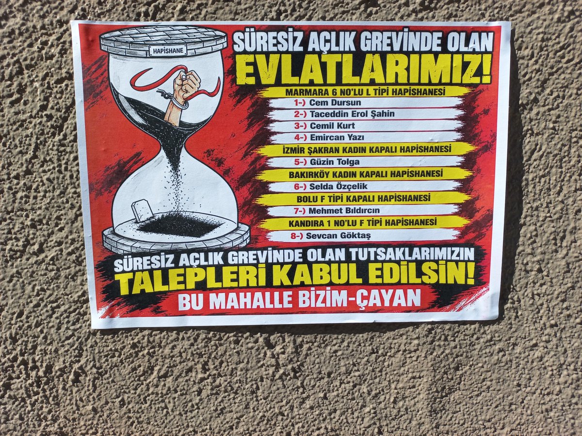 bizimcayan's tweet photo. BU MAHALLE BİZİM-ÇAYAN 
süresi açlık grevinde olan evlatlarımız! Süresiz açlık grevinde olan özgür tutsaklarımızın talepleri kabul edilsin! @4tayadliaileler @halknsesi26 @halknsesi26 @oktaykelebek @FreeAytenOzturk @Okmburasi @sarigazi3698 https://t.co/KvXp60XsqT