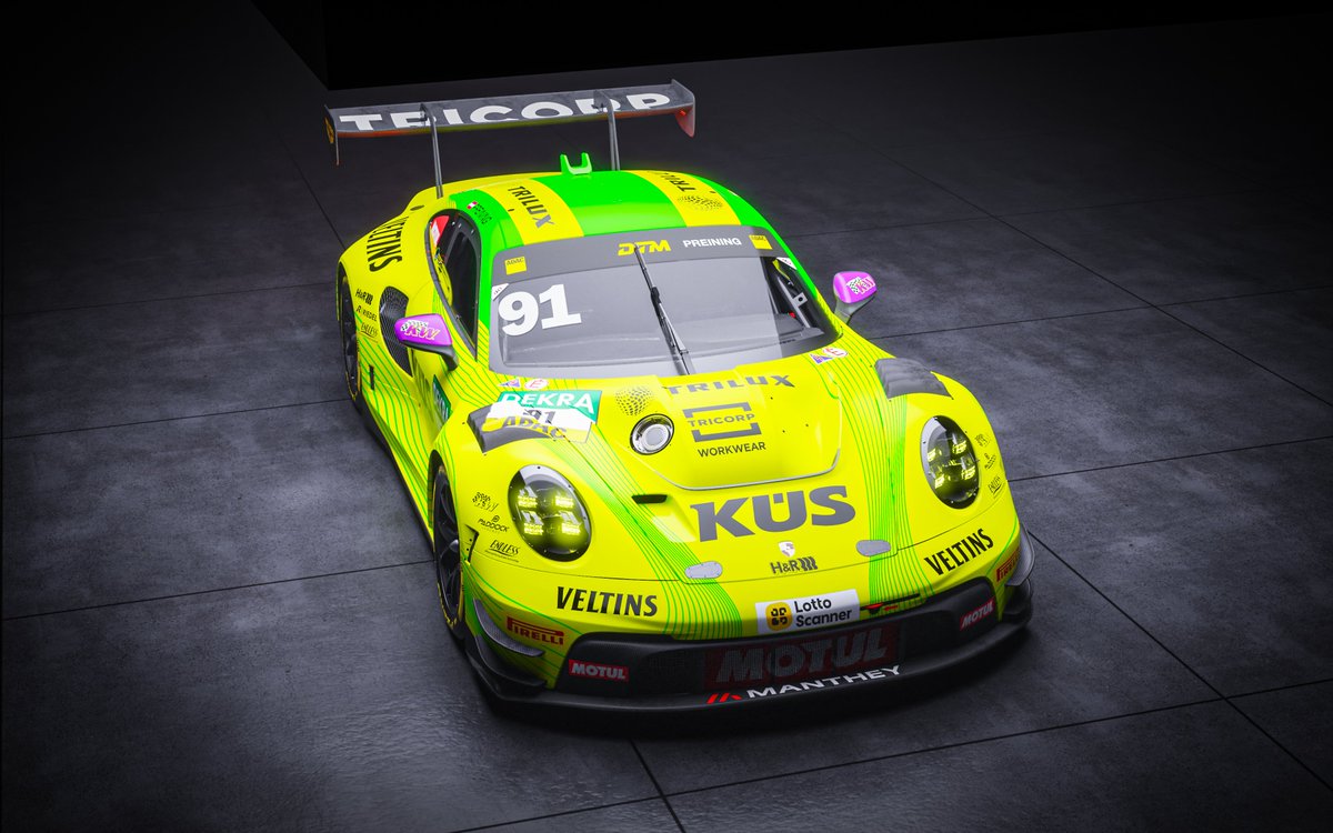 manthey_racing's tweet photo. Two special liveries. Two @DTM championships on the line. 💛💚

Marking 30 years of #Manthey and 10 years of #Grello, our #Porsche 911 GT3 R No. 90 and No. 91 will line up for the #DTM finale in two designs created to celebrate our anniversary year.🚀🏁 https://t.co/lMjOeV5QF9