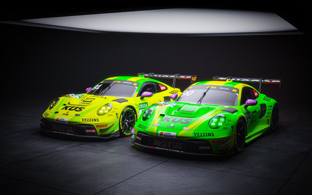 manthey_racing's tweet photo. Two special liveries. Two @DTM championships on the line. 💛💚

Marking 30 years of #Manthey and 10 years of #Grello, our #Porsche 911 GT3 R No. 90 and No. 91 will line up for the #DTM finale in two designs created to celebrate our anniversary year.🚀🏁 https://t.co/lMjOeV5QF9