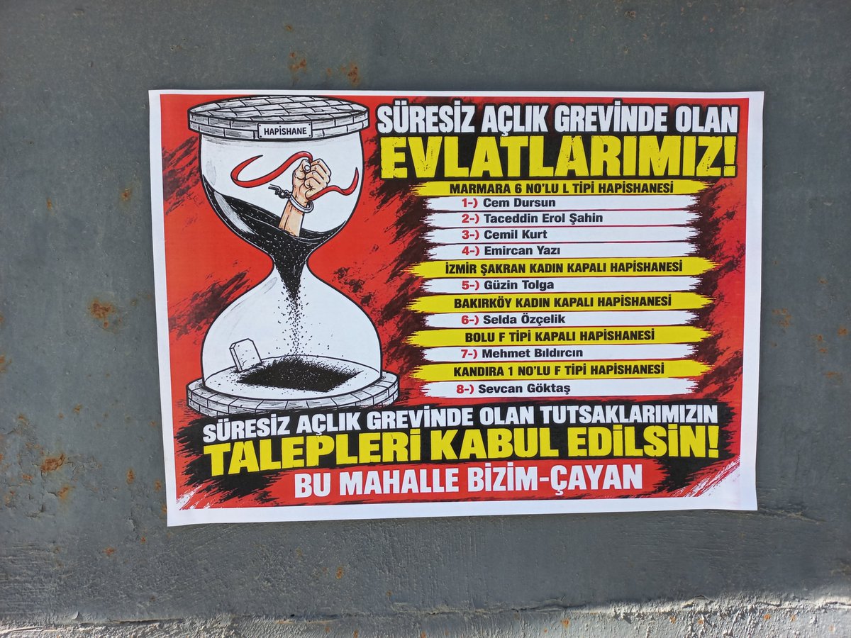 bizimcayan's tweet photo. BU MAHALLE BİZİM-ÇAYAN 
süresi açlık grevinde olan evlatlarımız! Süresiz açlık grevinde olan özgür tutsaklarımızın talepleri kabul edilsin! @4tayadliaileler @halknsesi26 @halknsesi26 @oktaykelebek @FreeAytenOzturk @Okmburasi @sarigazi3698 https://t.co/KvXp60XsqT