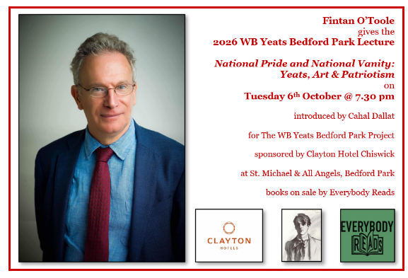 YeatsBedfordPk's tweet photo. It's tomorrow night! Last few tickets going fast so we'll have a full house for leading Irish author and commentator Fintan O'Toole and his 2026 #Yeats lecture in the @NobelPrize-winning poet's boyhood London neighbourhood of 🌻#BedfordPk🌻
Info/booking: https://t.co/enWPOr3KiU https://t.co/cy0J9l3RxQ