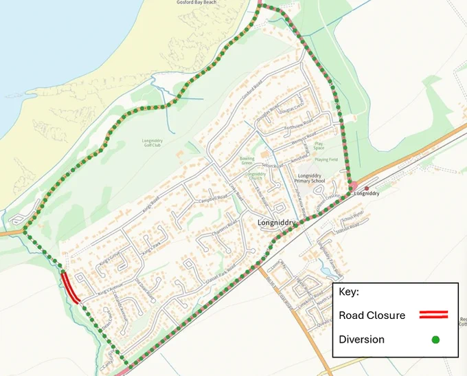 A map of the road closure and diversion route.