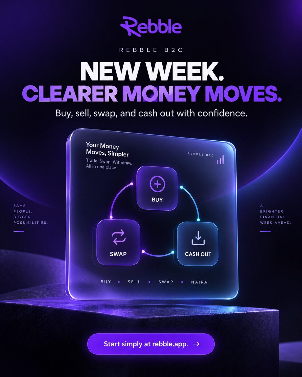 Userebble's tweet photo. New week. Clearer money moves.

Buy, sell, swap, and cash out with a simpler crypto experience built for everyday users.

Start simply at https://t.co/f6nrvSpll5

#Rebble #CryptoNigeria #BuyCrypto #SellCrypto #CryptoSwap #AfricanFintech https://t.co/amPZlkLhXR
