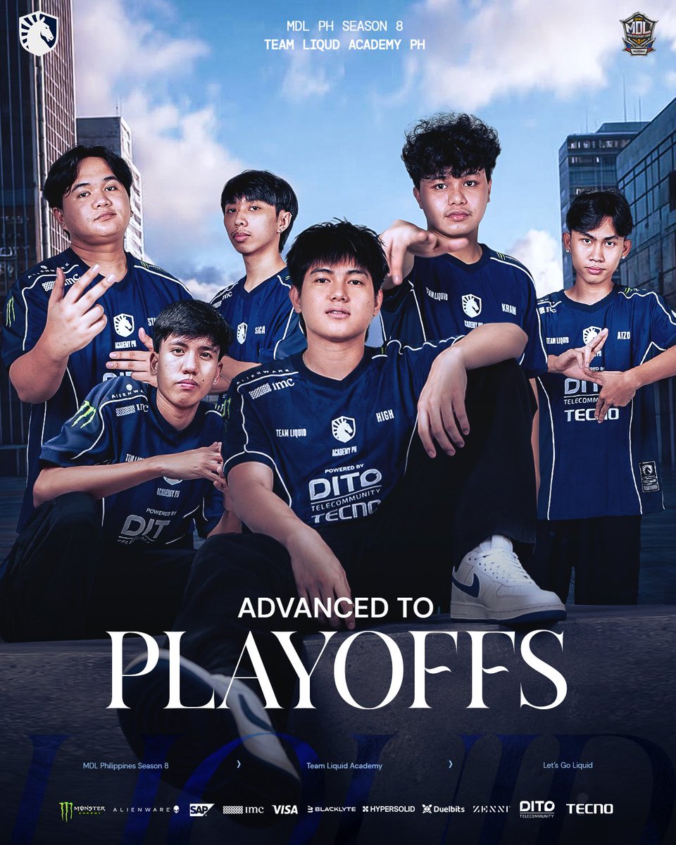 teamliquidph's tweet photo. Team Liquid Academy PH has officially advanced to the Playoffs!
But weโre not done yet. This is only the beginning.
Eyes on the prize. Letโs go Liquid!
#LetsGoLiquid #TeamLiquidPH #TeamLiquidAcademyPH #MDLPhilippines https://t.co/SSR5qW7Sto