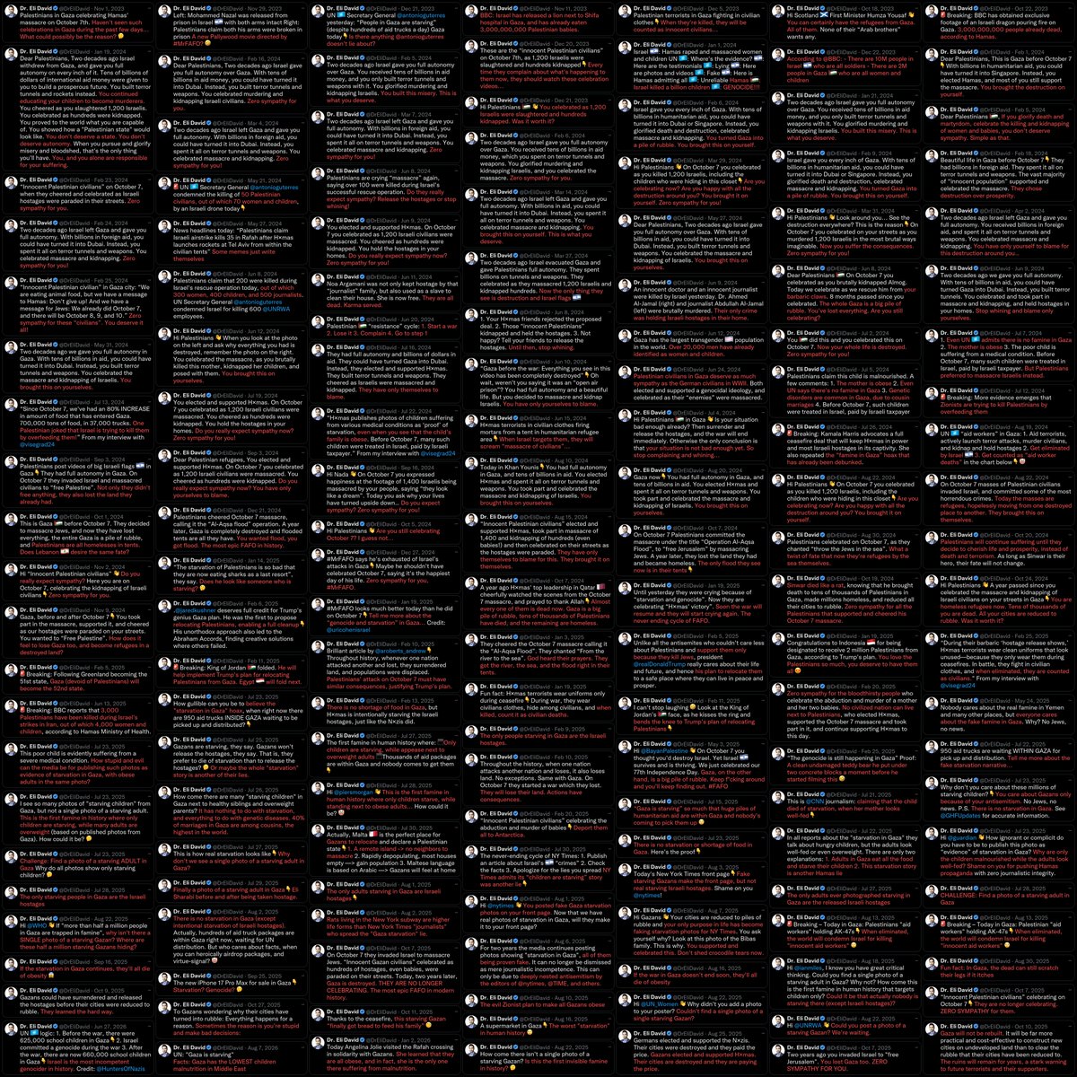 Wallface's tweet photo. Eli David turns Palestinian suffering into a joke,
mocking hunger and celebrating Gaza’s destruction while blaming the people living among the rubble.
Here are 155 posts. https://t.co/kV68WfyfFY