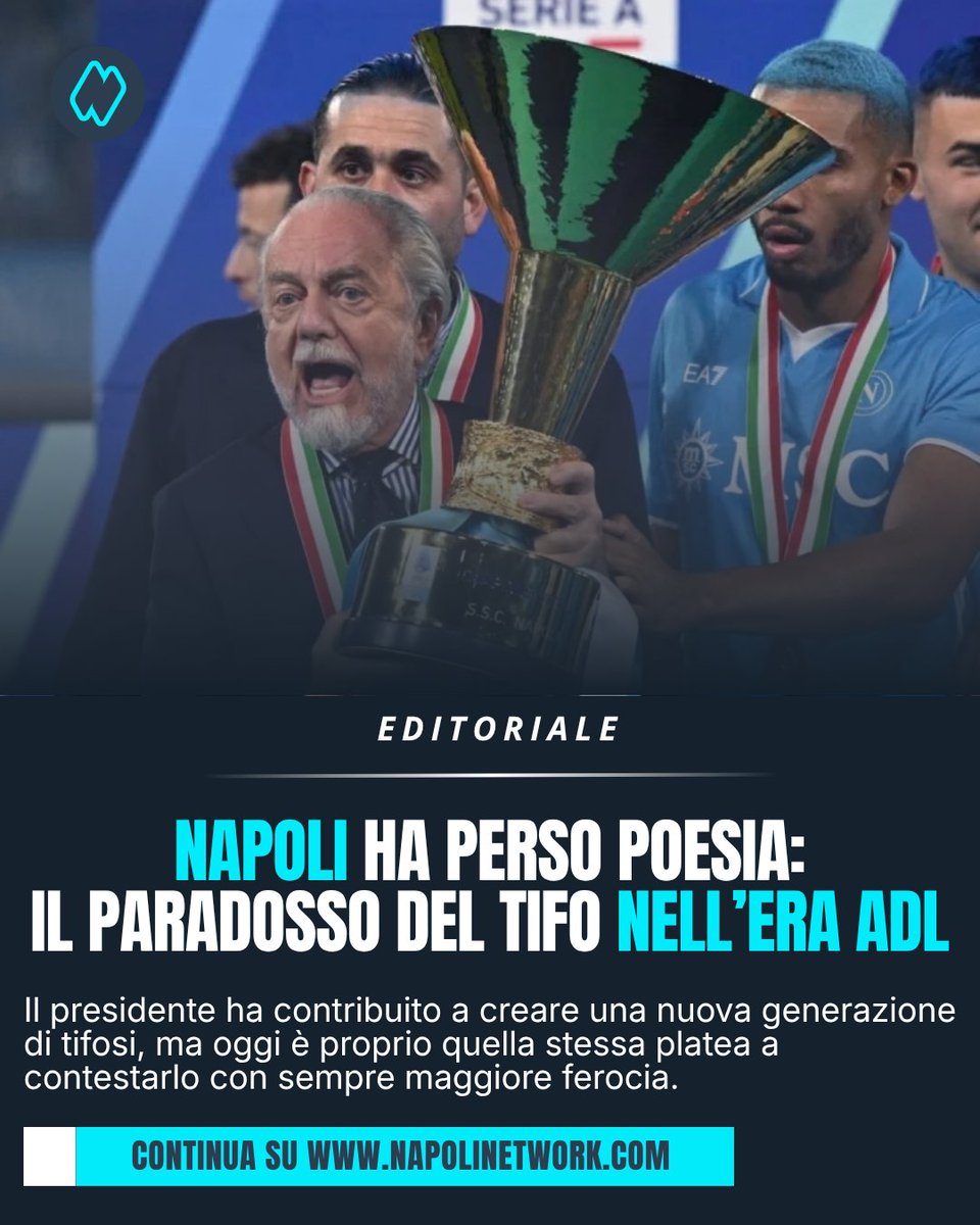 NapoliNetworkX's tweet photo. Il ventennio #DeLaurentiis ha sottratto nuove generazioni di tifosi napoletani a #Milan #Inter e #Juventus.

Ma campioni, scudetti e spettacolo hanno tirato su una platea viziata e irriconoscente: il tifo a #Napoli ha perso dignità.

➡️https://t.co/pB2jEqgr91

✍️🏻@vincbarretta https://t.co/tcf3sY6dDy