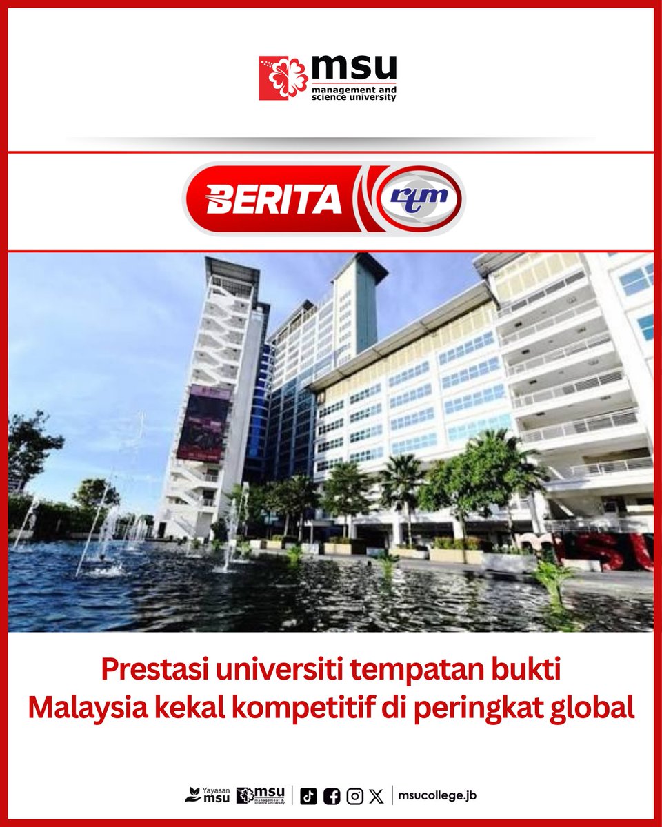msuc_jb's tweet photo. Bagi MSU, pencapaian itu merupakan lonjakan untuk tahun ketiga berturut-turut selepas berada dalam kelompok 801–1,000 pada 2025 sebelum meningkat ke kelompok 601–800 tahun lepas. https://t.co/WIkyrJg3ex
