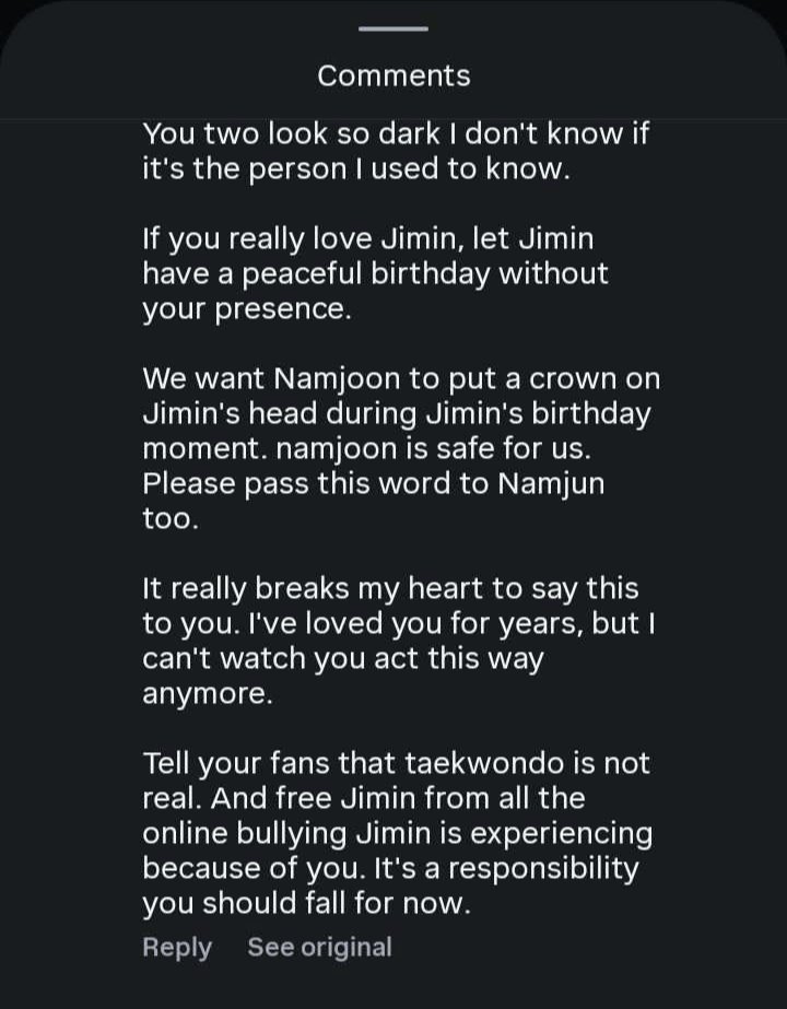 SmileyMG27547's tweet photo. This is a chapter written after JK’s post on Bam’s acc. These people, Park Jimin fans, need professional help. @HYBEOFFICIALtwt @BIGHIT_MUSIC You’ve put them in such a bad psychological state. Please pay for their treatment or whatever. Just do something, cause this is too much https://t.co/leyp1bnT2B