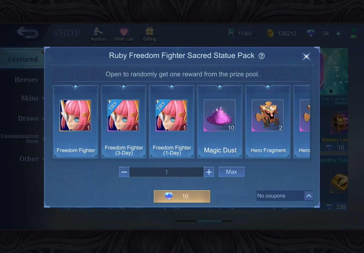 aspirubie's tweet photo. skin 3 0 2 (6000? dias total) , sacred statue 98 (980 dias) Holy shit. its like i havent been playing this stupid game since 2018. @MobileLegendsOL YOU SUCK BUTT https://t.co/A8NeHiBmrU