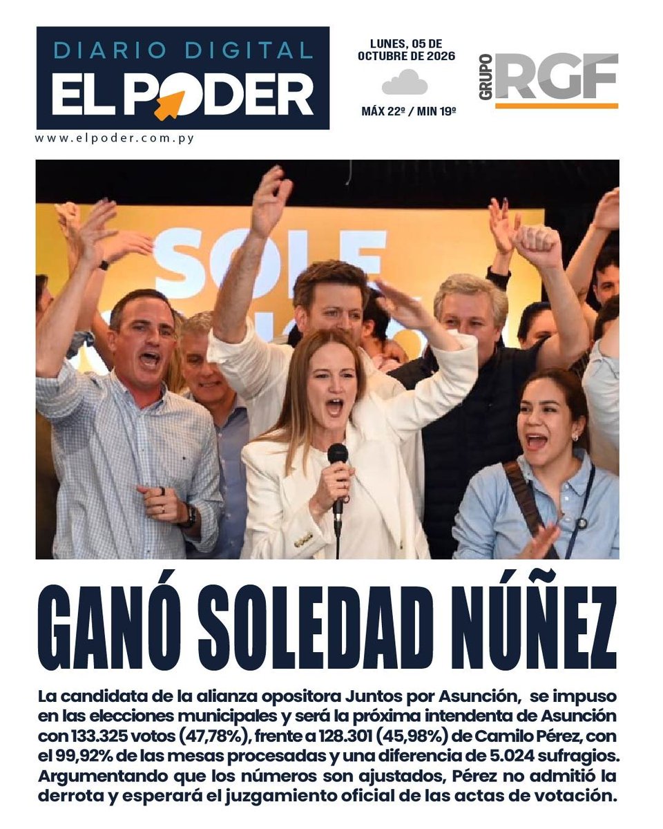 elpoderpy's tweet photo. ¡Buenos días! Empezá tu jornada bien informado.
📰 Portada de nuestro diario #ElPoderPy del lunes, 5 de octubre de 2026.
🗞️ Te compartimos también los temas más destacados de los diarios nacionales.
Seguinos en: 📲 Facebook 📲 Tik Tok 📲 Ig
#TapasDeDiarios #Noticias https://t.co/jGq7gmdYDC