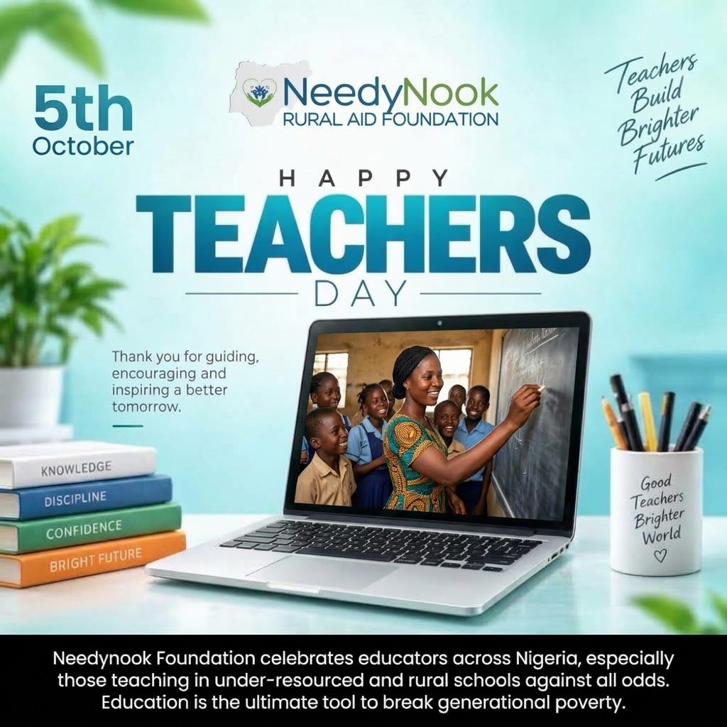 needynook_RAF's tweet photo. Every 5th October reminds us that Teachers are the architects of our collective future. On World Teachers Day, Needynook Foundation celebrates educators across Nigeria, especially those teaching in under-resourced and rural schools against all odds. Education is the ultimate tool https://t.co/wwE5QN2ZXx