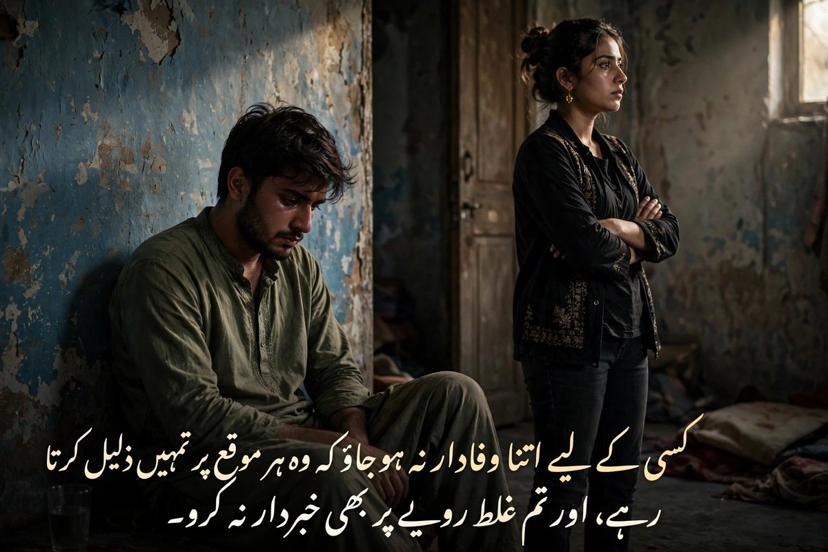 itxmysay's tweet photo. وفاداری اپنی جگہ، لیکن جب وہی وفاداری آپ کی عزتِ نفس کو روندنے لگے اور آپ دوسرے کو اس کے غلط رویے پر ٹوکنا بھی چھوڑ دیں، تو وہ رشتہ محبت نہیں، ایک اذیت بن جاتا ہے۔
#اردو_زبان https://t.co/UqR7DAcYiZ