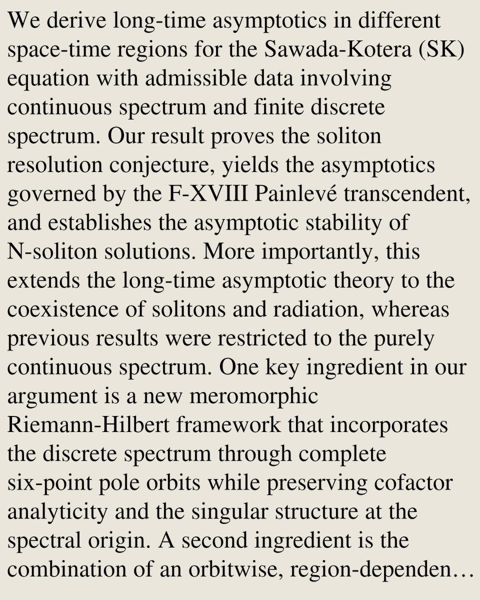 MathPHYPapers's tweet photo. On the Cauchy Problem for the Sawada-Kotera Equation: Soliton resolution conjecture, Painlevé transcendents and asymptotic stability

Zheng-Kang Huang, Shou-Fu Tian
https://t.co/hefgC9tR5D [𝚖𝚊𝚝𝚑-𝚙𝚑 𝚗𝚕𝚒𝚗.𝚂𝙸] https://t.co/jsb37A04d8