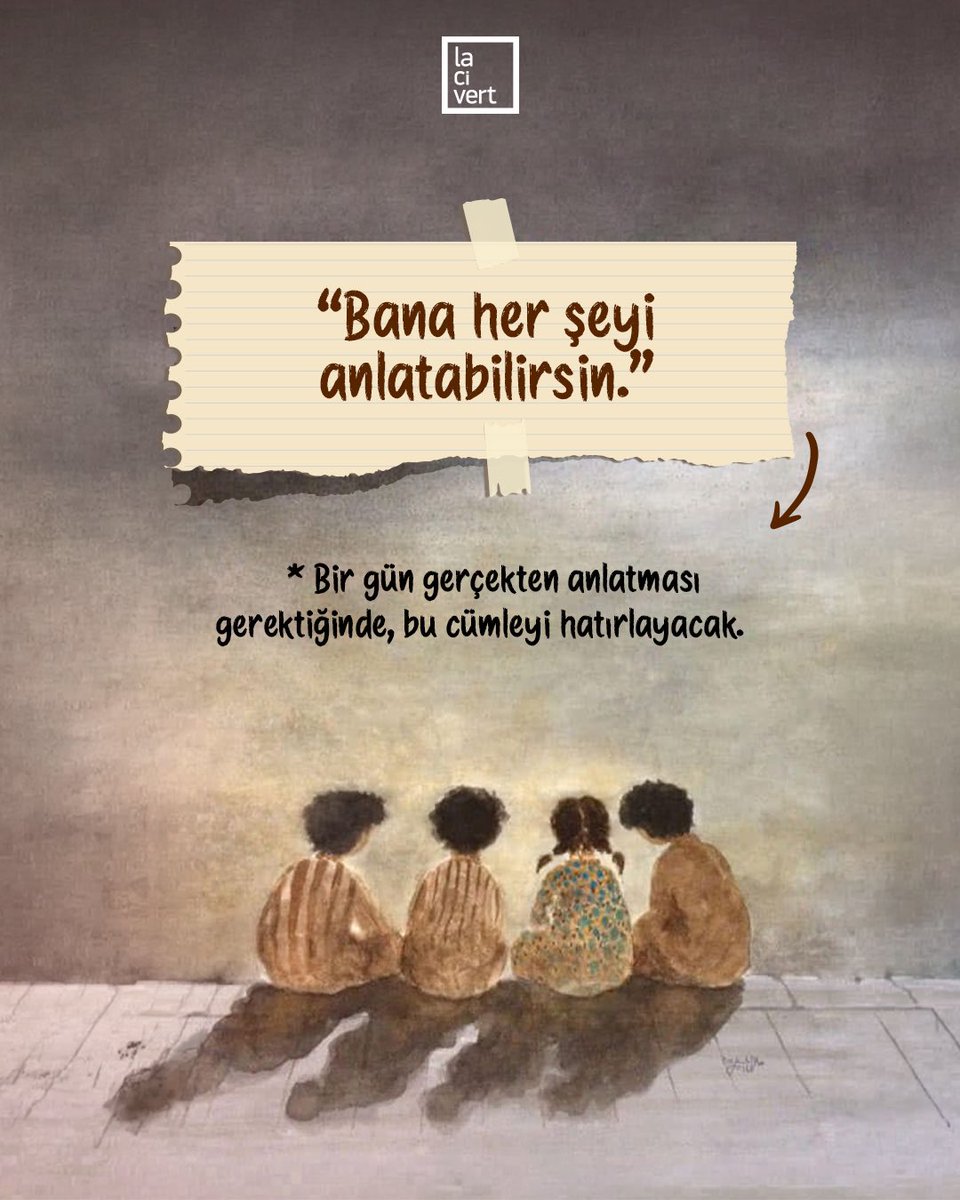 lacivert_dergi's tweet photo. Çocukluğunuzdan bugüne taşıdığınız bir cümle var mı?

Bazen “Ben yanındayım”, bazen “Hata yapabilirsin”… Çocuklarla kurduğumuz bağ, gündelik hayatın içinde söylediğimiz küçük cümlelerde de saklı.

Sevgimizi, güvenimizi ve dinlemeye hazır olduğumuzu dile getiren yedi cümleyi bir araya getirdik. Söylemek kadar, davranışlarımızla hissettirmek için de. 🌿

#lacivertdergi
