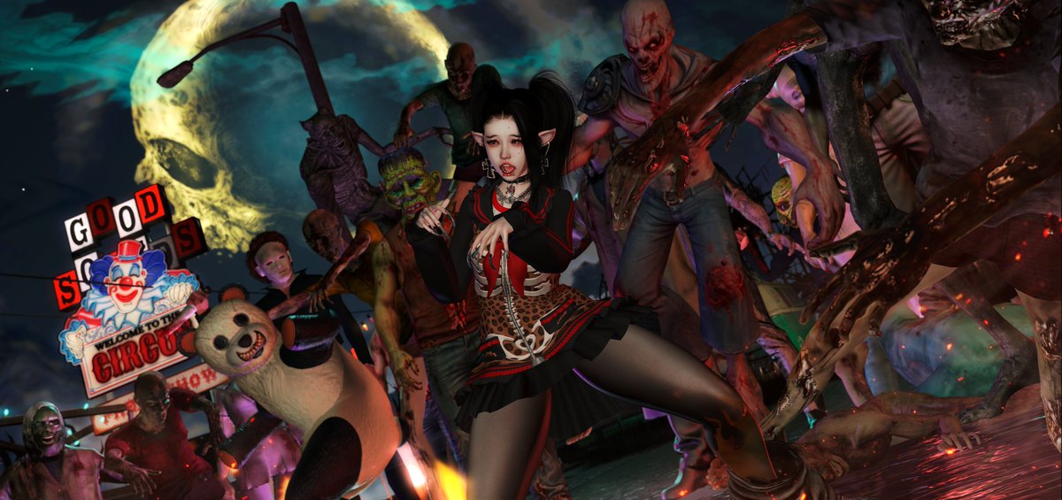 sumore64409059's tweet photo. まーしゃ：ハロウィン景観ってやったことないんだよね
わい：大抵年がら年中、ハロウィンみたいなもんだから…（通年ホラー、殺人鬼にコスプレetc）

WQNCでハロウィンシーズンはじまってます！ おすきなキラーやゾンビなんかとハロウィンSS撮ったりしてね！！！👿👻
☠ MC38S Hang Out Beach wqnc https://t.co/4gEoOKX8VX