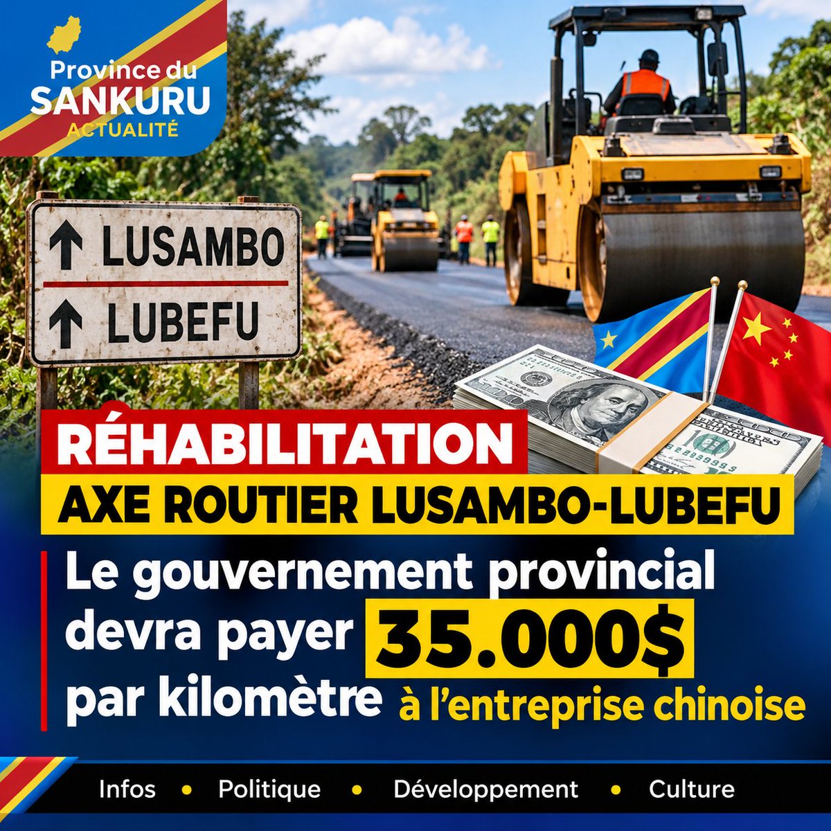 Provsankuru's tweet photo. 🛣️ Sankuru | Infrastructures
Le projet de réhabilitation de l’axe routier Lusambo–Lubefu se précise. Le Gouvernement provincial devrait mobiliser 35 000 USD par Km au profit de l’entreprise chinoise chargée des travaux.
#Sankuru #Lusambo #Lubefu #Infrastructures #Routes #Devlop https://t.co/bb3EAbhycn