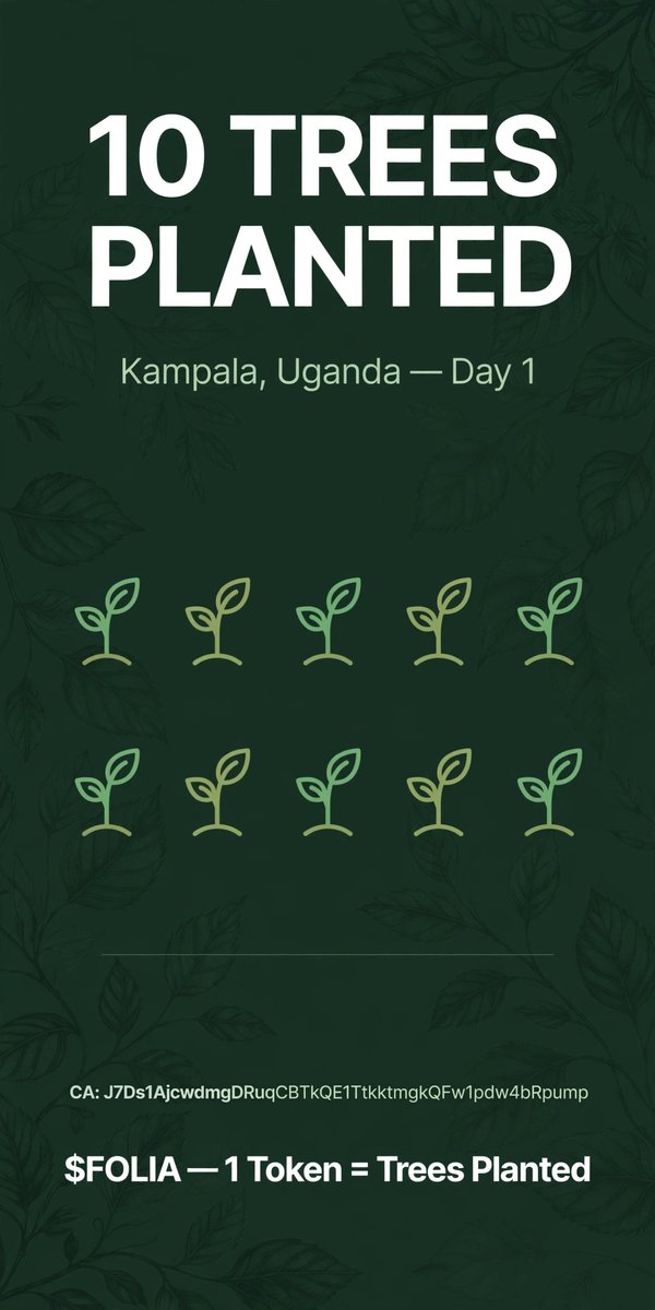 TrifoliaSol's tweet photo. 🌱 10 TREES PLANTED FOR $FOLIA - Day 2

From 2 → 10 trees in the ground in Kampala, Uganda today.

While others post memes, we plant a forest.

This is what 1 Token = Trees Planted means.

CA: J7Ds1AjcwdmgDRuqCBTkQE1TtkktmgkQFw1pdw4bRpump https://t.co/uurjU8d6Cg
