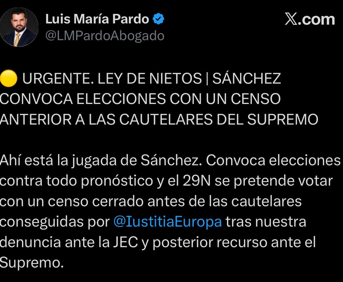 volatilitysfray's tweet photo. Dejaos de la Diputación Permanente y los Decretos de la Vivienda. Eso es el dedo. La luna está en otra parte. Me extrañaba muchísimo que convocara elecciones sin tener lo de la Ley de Nietos resuelta. Ahora todo me cuadra. Si esto es cierto, ha convocado para votar con el censo anterior a las cautelares del Supremo.

¿Alguien que de verdad sepa de esto (expertos en esto, no opinadores) puede confirmar si esto es cierto?