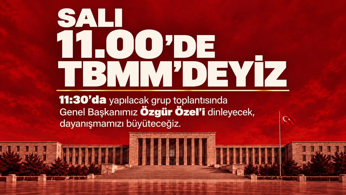 avaycacaglar's tweet photo. Salı günü TBMM’deyiz! 🇹🇷

Genel Başkanımız Özgür Özel’in sesine ses, mücadelemize güç katmak için buluşuyoruz. ✊

🕚 11.00 | TBMM
🕦 11.30 | Grup Toplantısı

Omuz omuza, yan yana; dayanışmamızı ve umudumuzu büyütüyoruz.

Birlikteyiz, güçlüyüz! 💙 https://t.co/suzoEPw9oK