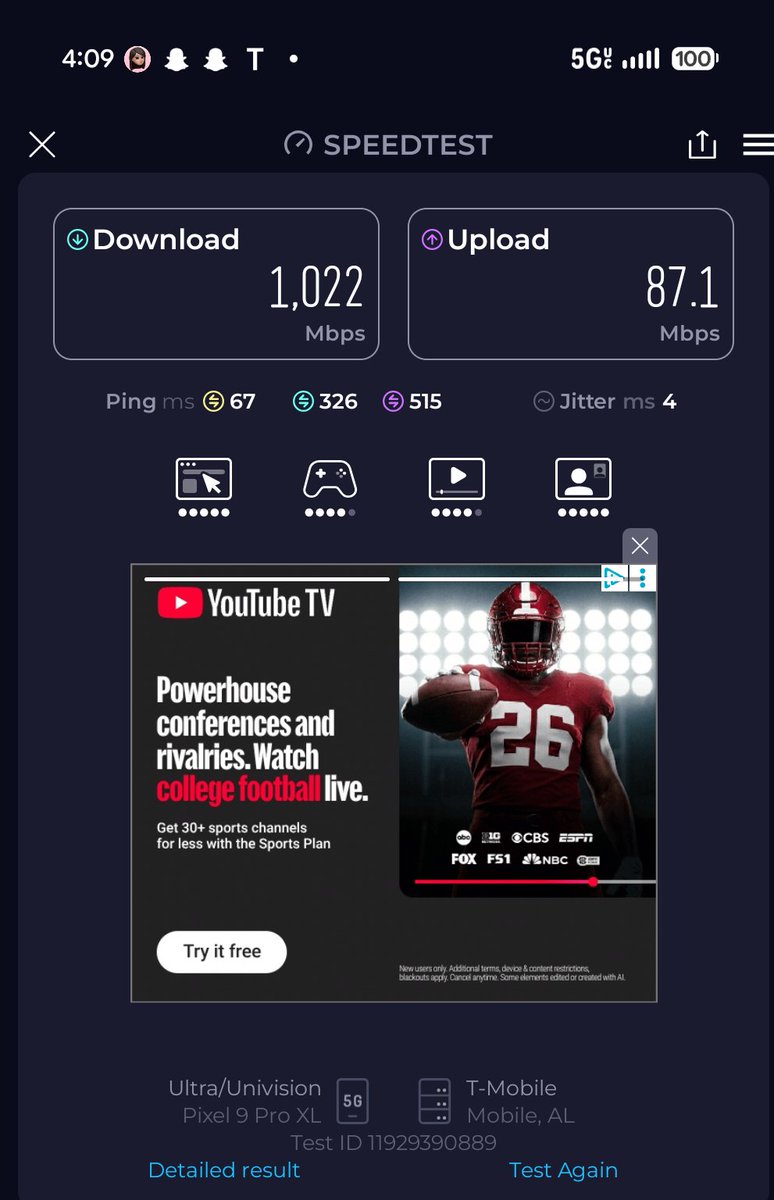 testing_la's tweet photo. Morning Mint speed test at my house. https://t.co/rrUObcJKbE