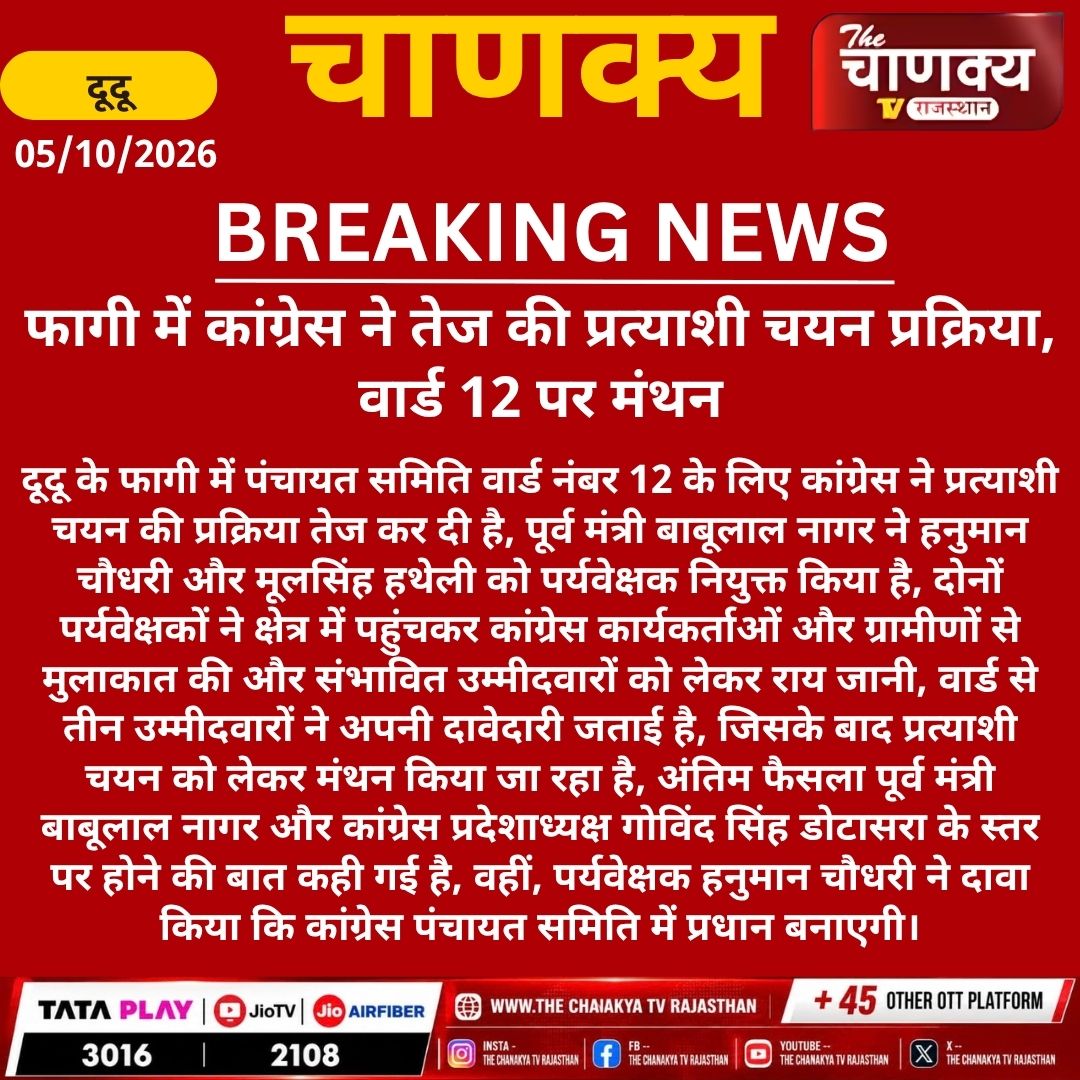 tv_chanaky5736's tweet photo. #Dudu फागी में कांग्रेस ने तेज की प्रत्याशी चयन प्रक्रिया, वार्ड 12 पर मंथन 
#Phagi #Congress #CongressRajasthan #PanchayatElection #PanchayatSamiti #CandidateSelection #BabulalNagar #GovindSinghDotasra #RajasthanPolitics #RajasthanNews https://t.co/jnS1jwFA0l