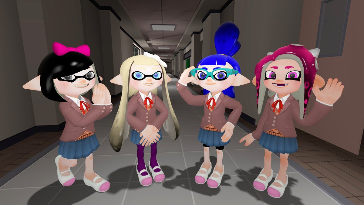 AndreasDAV03's tweet photo. My female OCs as Doki Doki Literature Girls

Ella, Dawn, Nancy and Millie are also dressed in Halloween costumes.

#splatoon #splatoonoc #splatoonfanart #inklinggirl #octolinggirl #inkling #octoling https://t.co/V6q8ww6u43
