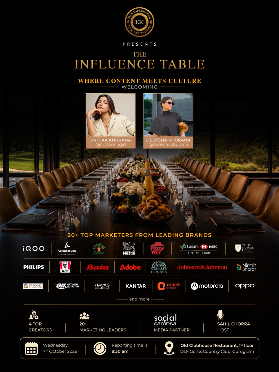 IIGC_official's tweet photo. Taking a seat at the #TheInfluenceTable are Kritika Khurana and Deeksha Khurana. Together, they bring a defining creator perspective on turning personal storytelling into enduring cultural relevance, community loyalty, and thriving digital enterprises.
#IIGC #TheInfluenceTable https://t.co/wpjJbSBL47