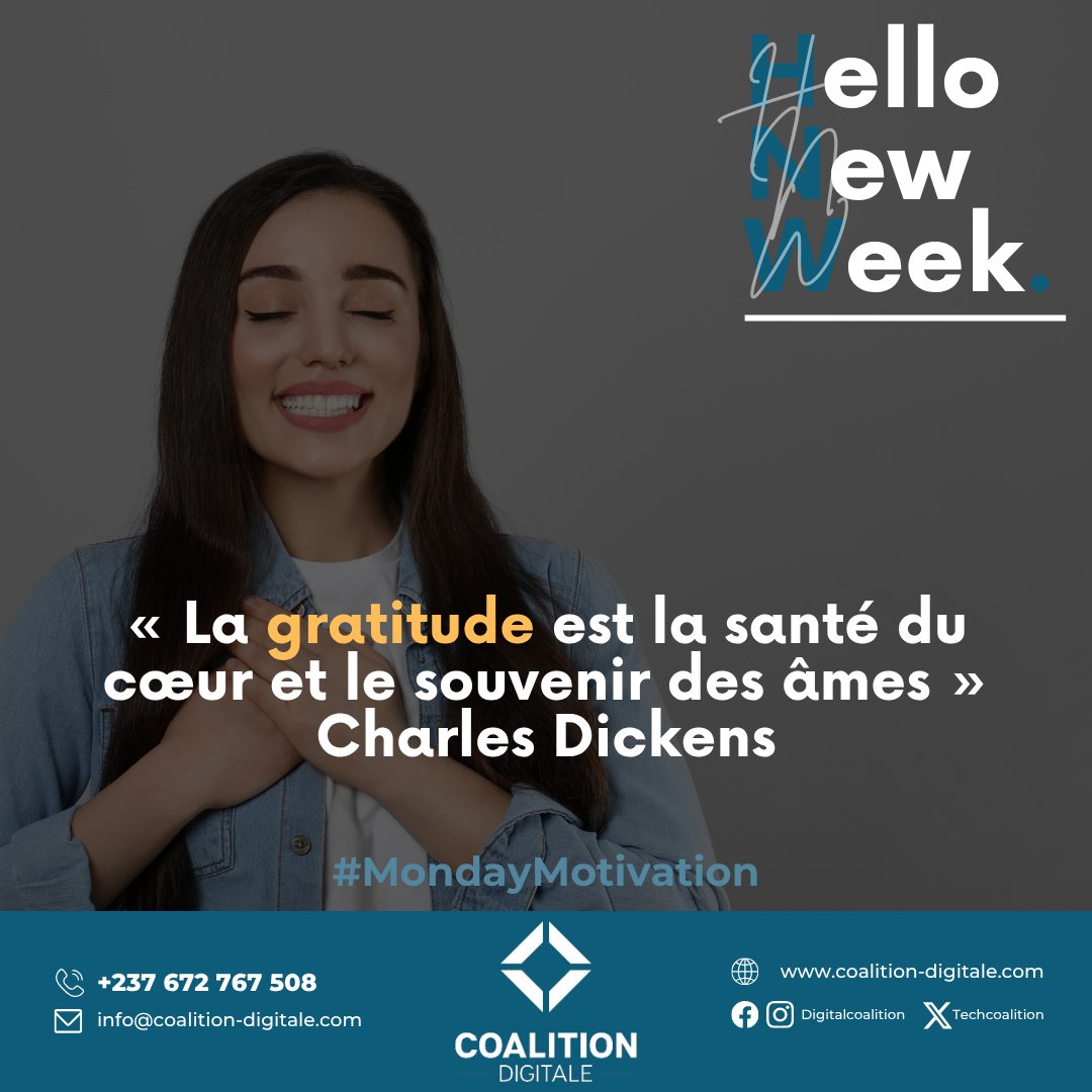 TechCoalition's tweet photo. #SmartMonday

« La gratitude est la santé du cœur et le souvenir des âmes » Dickens
 ❤️ La gratitude nourrit le cœur, élève l’âme et renforce les liens. Cultivons-la dans notre quotidien. Être reconnaissant  nourrit notre bien-être émotionnel 
#DigitalCoalition #CoalitionDigitale https://t.co/igELM32M40
