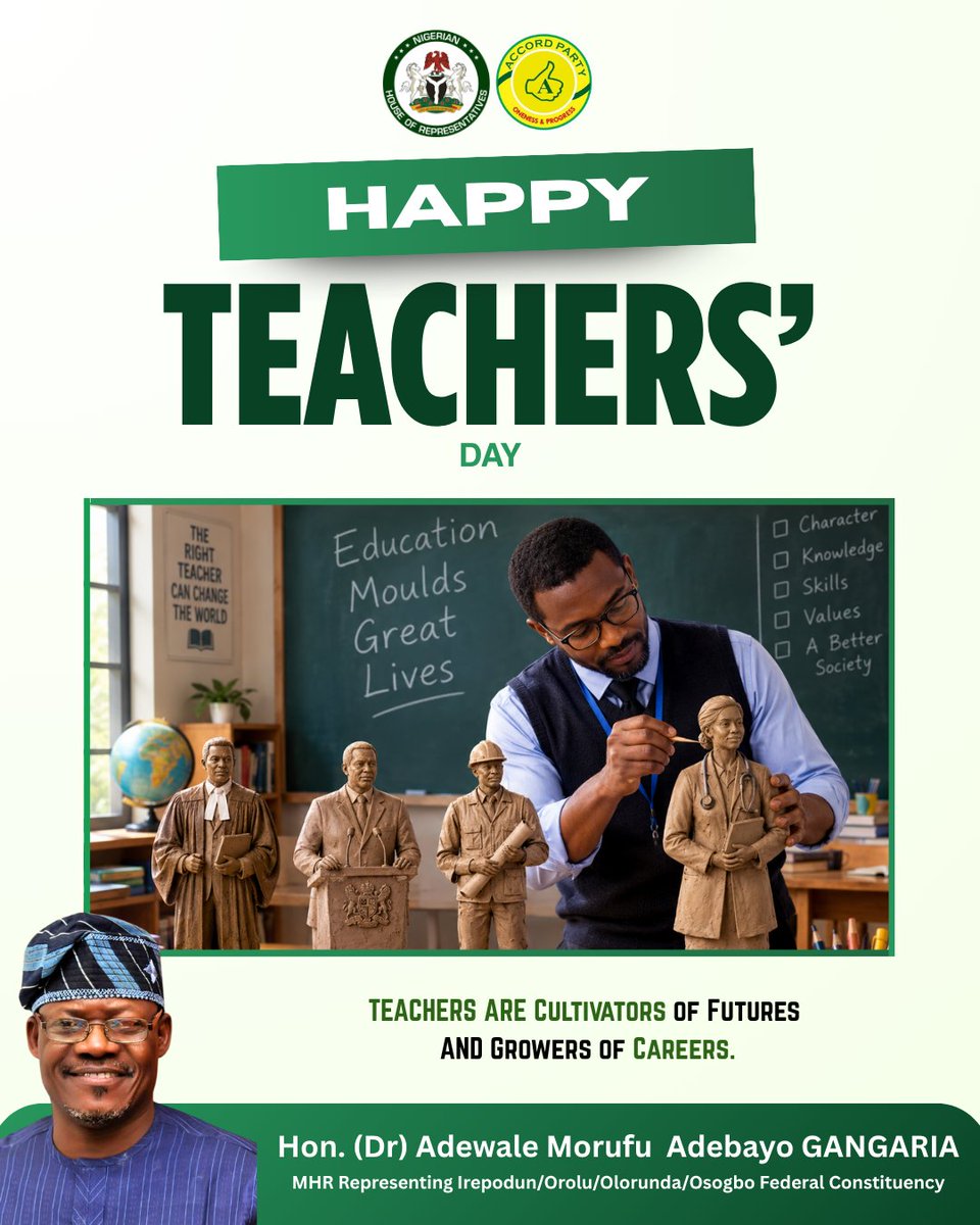 Hongangaria's tweet photo. Today, I celebrate the invaluable contributions teachers continue to make to our society.

Teachers are more than educators. They are builders of minds, shapers of character and moulders of future leaders.  Happy Teachers' Day! https://t.co/zp9QTYaf7L
