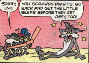 OrangeOceanSky's tweet photo. The Beep Beep comics are their own beast but I'm delighted and the road runner children are called "the Little Beeps" at least once. Anyway, ah-ooga. https://t.co/u2vlFvUQNB