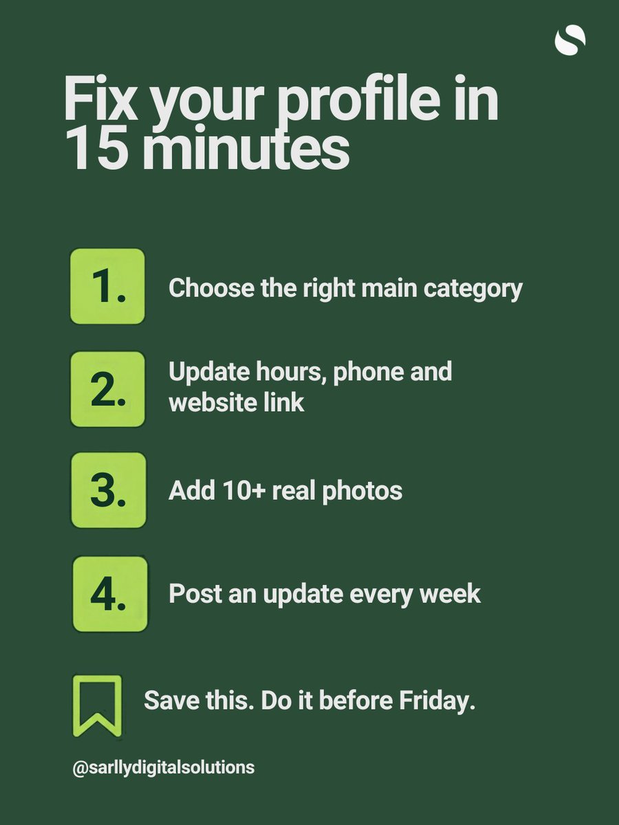 sarllydigital's tweet photo. Before your website, there's Google. 📍
53% see your Google profile before your site.
Complete profiles earn 2.7x more trust.
15 minutes. Free. Do it this week.
#SmallBusinessOwner #GoogleBusinessProfile #LocalSEO #SEOTips #SmallBusinessTips https://t.co/GEjPVFCboa