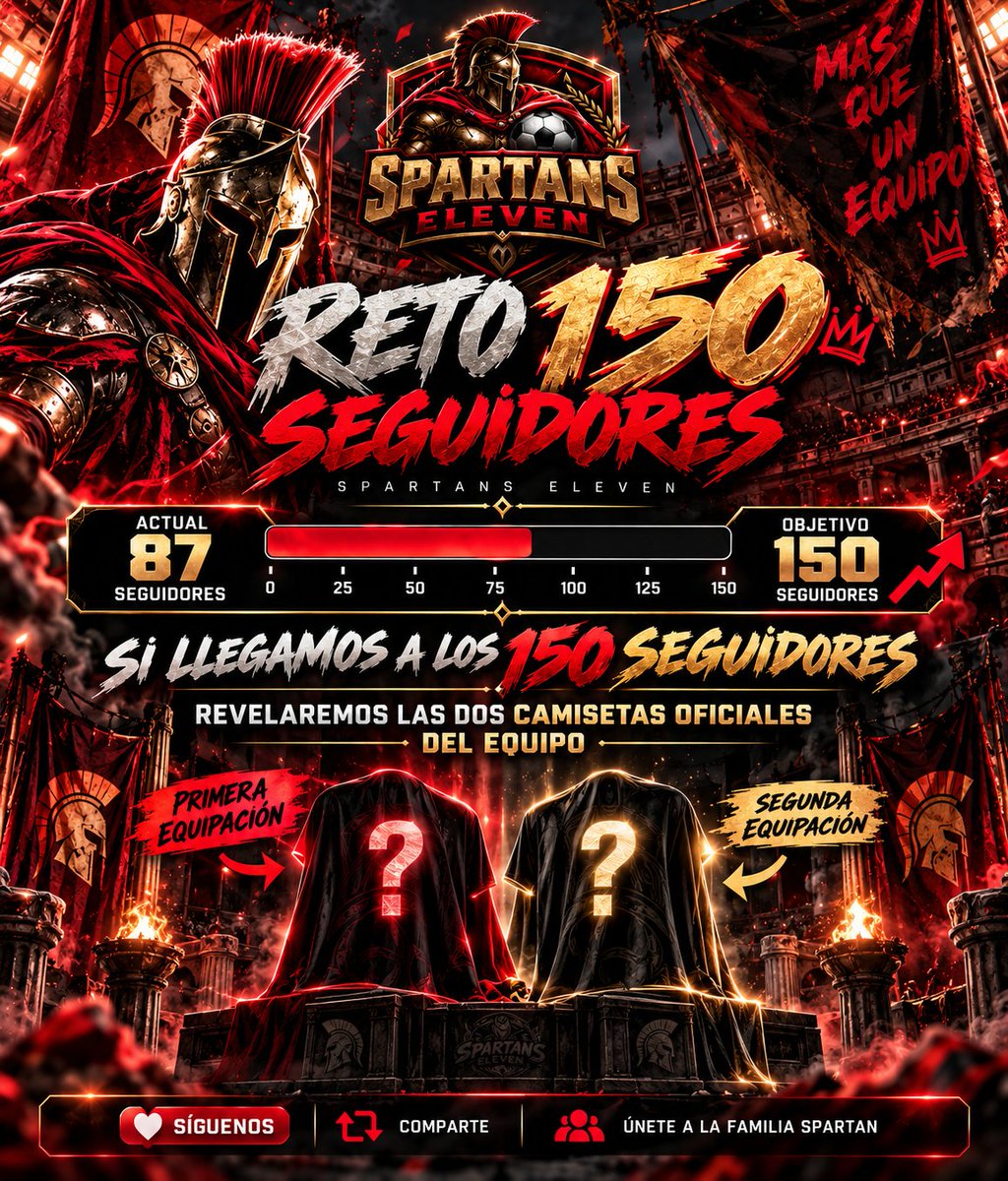 Spartans_Eleven's tweet photo. La familia de Spartans Eleven sigue creciendo. 🛡️
🎯 Objetivo: 150 seguidores
👕 Y hay premio… Cuando lleguemos a los 150, revelaremos oficialmente nuestra PRIMERA y SEGUNDA EQUIPACIÓN. 👀🔥
¿Nos ayudáis a conseguirlo?
❤️ Síguenos 🔁 Comparte
¡RUMBO A LOS 150! ⚔️🔴⚫ #SpartansEleven #Reto150 #FC27