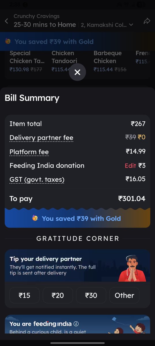 Thor7ram's tweet photo. @zomato Each and every order u take platform fees extra gst also we are just middle class people each and every food u take extra 30 rupees i am using almost 12 years now it's time to quit https://t.co/fyl8jRvALl