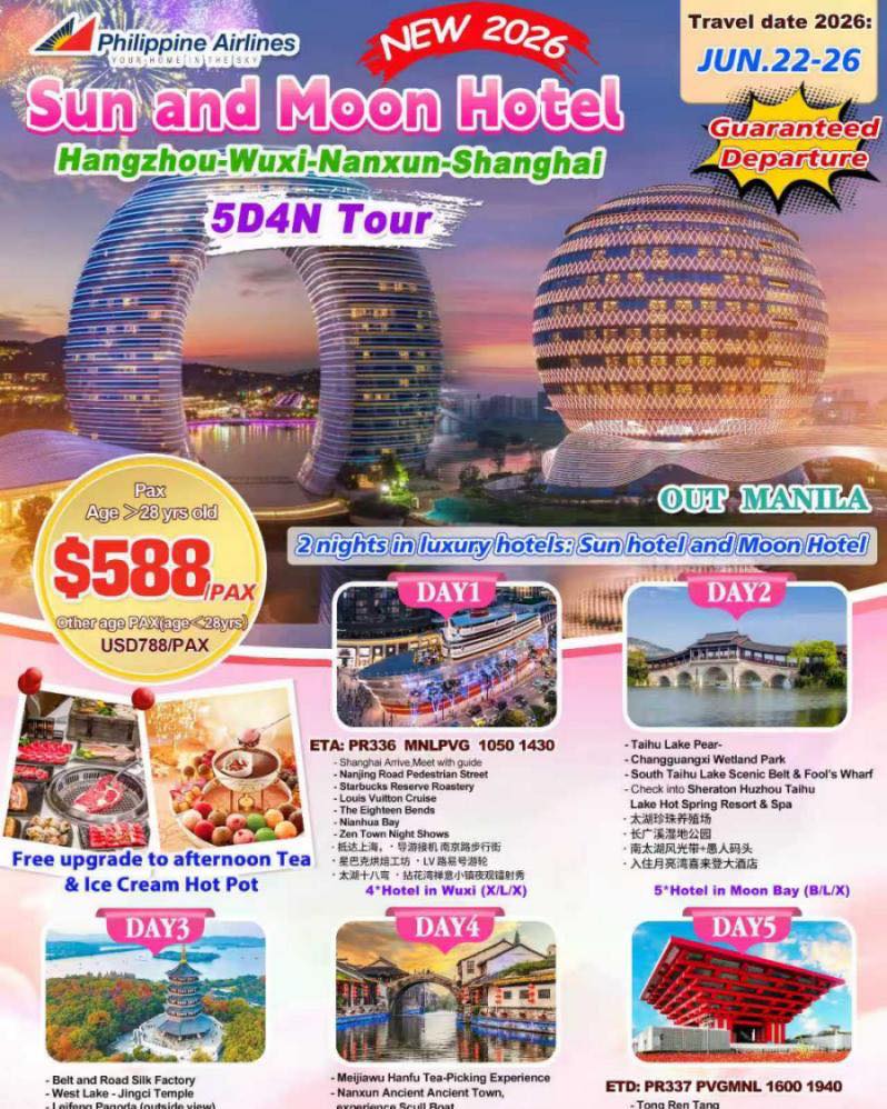 Sandymetal's tweet photo. New 2026 China Tour: Hangzhou, Wuxi, Nanxun &amp; Shanghai, 5D4N from $588 all-in. Enjoy 2 nights at Sun &amp; Moon Hotels by Taihu Lake, plus afternoon tea, ice cream hot pot, West Lake, Nanxun Ancient Town and more. Jun 22–26, 2026. Only 12 slots. https://t.co/ONHCr1hflM