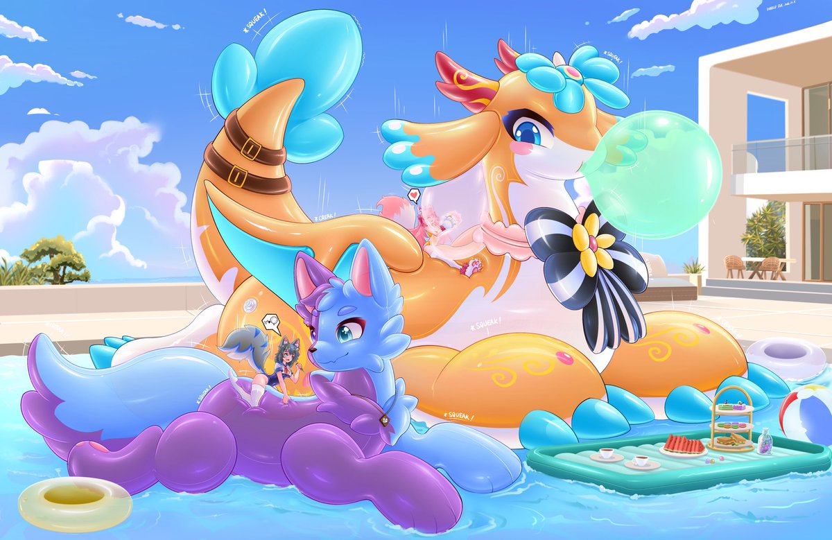 BubbleFoxSFM's tweet photo. There is nothing more comfortable than playing toys with your good friends in pool villa, especially when your good friends have toys and huge bubble gum /ω＼
However, it seems that some people want to play some little tricks on the toys?
Commission @bfdy120109
OC  @changchun0430 https://t.co/4MGw0RSOVC