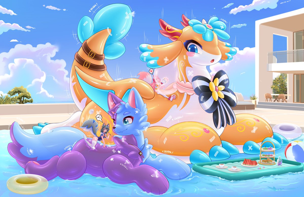 BubbleFoxSFM's tweet photo. There is nothing more comfortable than playing toys with your good friends in pool villa, especially when your good friends have toys and huge bubble gum /ω＼
However, it seems that some people want to play some little tricks on the toys?
Commission @bfdy120109
OC  @changchun0430 https://t.co/4MGw0RSOVC