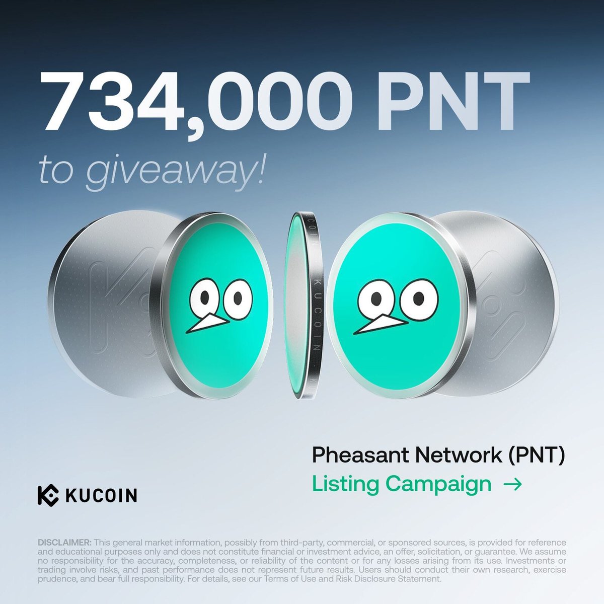 kucoincom's tweet photo. 🎉 Pheasant Network (#PNT) is bringing rewards to #KuCoin!

🔹 Activity 1: Trade to Share a 617,000 PNT Prize Pool with PNT GemSlot Carnival
🔹 Activity 2: Learn & Earn — Learn About Pheasant Network (PNT) and Share 117,000 PNT

Don’t miss your chance to earn more as PNT goes live on #KuCoinSpotMarket !

https://t.co/u7MdukrLXt

👉 Follow @PheasantNetwork and @kucoincom on X or join our Discord to stay updated.

#KuListing #PNT