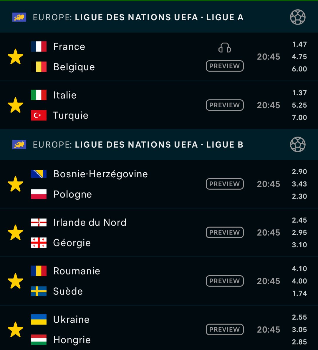 BetClem_'s tweet photo. 🎁 JEU CONCOURS 🎁 LIGUE DES NATIONS 🇪🇺🏆

POUR PARTICIPER 👇
1️⃣ Trouvez le nombre de buts des 6 matchs du jour (CF image).
2️⃣ Trouve un buteur.
Exemple :  14 buts + 🇫🇷 M. Olise 
👉 RT ♻️/♥️
👉 Follow @BetClem_

2x10€ EN CASH À REMPORTER ! 💸

Une seule réponse acceptée par personne jusqu'à ce soir 20h45 🕘

Pour parier sur les matchs ce soir profite de 50% de ton 1er dépôt offerts en freebets jusqu'à 200€ +20€ en cash 🎁👇
https://t.co/yTDWeM6veJ

👉 Si plusieurs bonnes réponses TAS comme d'habitude.
#TeamParieur
