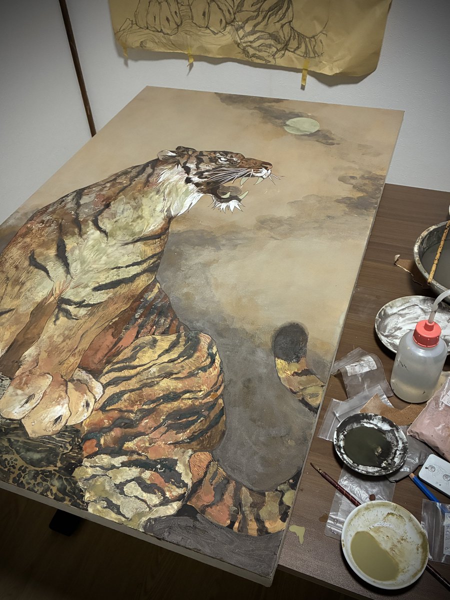 Goshi_Kichi's tweet photo. 虎の絵を日本画で描いてます。 https://t.co/Fc2l6Syb2j
