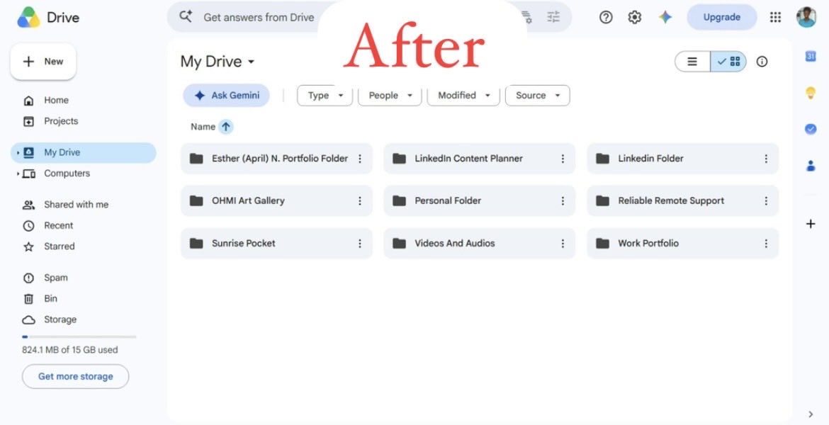 Vivi2307's tweet photo. So I posted on my Linkedln and other social platforms that, that I'll be offering a free Google Drive Organization for 3 interested clients for free so this client reached out to me, that her drive is a total mess. So I did my thing
Guys there's more internal work I didn't post
O https://t.co/DsLHtcTMvy